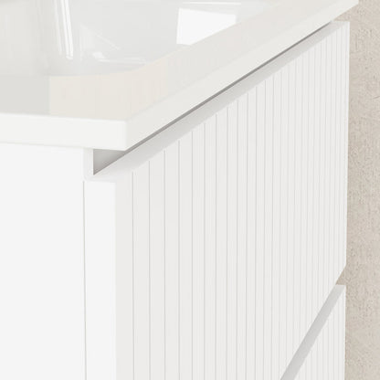 Luxe Matt White Fluted Double Drawer Wall Hung Vanity Unit Including Basin 800mm x 460mm