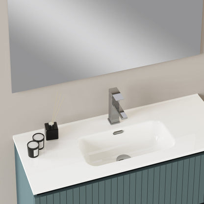 Luxe Ocean Blue Fluted Double Drawer Wall Hung Vanity Unit Including Basin 1000mm x 460mm