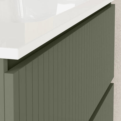 Luxe Muscat Sage Fluted Double Drawer Wall Hung Vanity Unit Including Basin 1000mm x 460mm