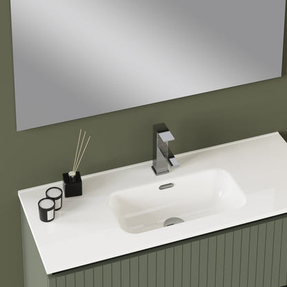Luxe Muscat Sage Fluted Double Drawer Wall Hung Vanity Unit Including Basin 1000mm x 460mm