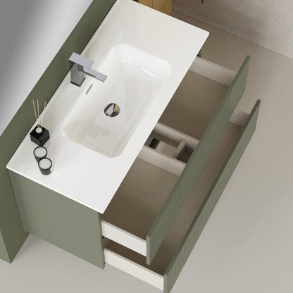 Luxe Muscat Sage Fluted Double Drawer Wall Hung Vanity Unit Including Basin 1000mm x 460mm