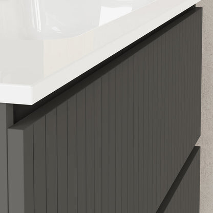 Luxe Matt Grey Fluted Double Drawer Wall Hung Vanity Unit Including Basin 1000mm x 390mm