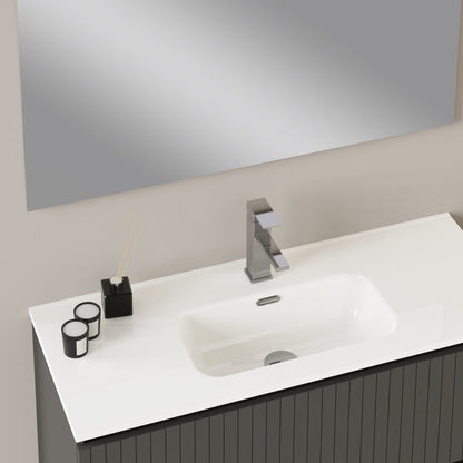 Luxe Matt Grey Fluted Double Drawer Wall Hung Vanity Unit Including Basin 1000mm x 390mm