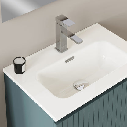 Luxe Ocean Blue Fluted Double Drawer Wall Hung Vanity Unit Including Basin 600mm x 390mm