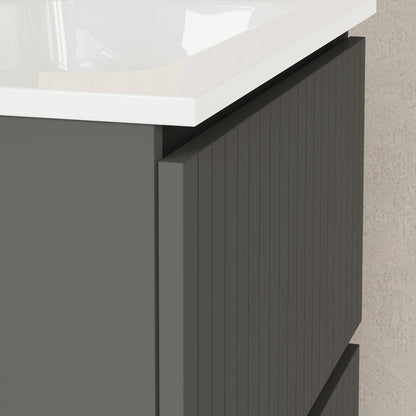 Luxe Matt Grey Fluted Double Drawer Wall Hung Vanity Unit Including Basin 600mm x 390mm