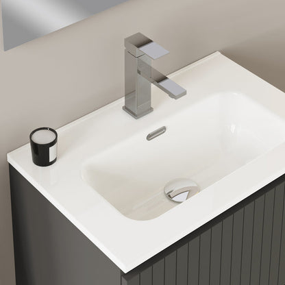 Luxe Matt Grey Fluted Double Drawer Wall Hung Vanity Unit Including Basin 600mm x 390mm
