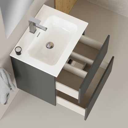 Luxe Matt Grey Fluted Double Drawer Wall Hung Vanity Unit Including Basin 600mm x 390mm