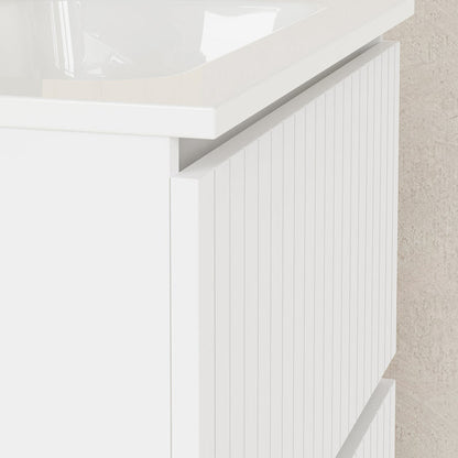 Luxe Matt White Fluted Double Drawer Wall Hung Vanity Unit Including Basin 600mm x 460mm