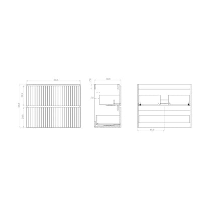 Luxe Linea Ocean Blue Fluted Double Drawer Wall Hung Vanity Unit Including Basin 800mm x 390mm