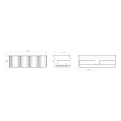 Luxe Matt Black Fluted Wall Hung Vanity Unit Including Basin 1000mm x 460mm