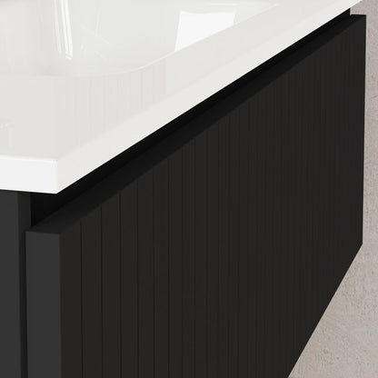 Luxe Matt Black Fluted Wall Hung Vanity Unit Including Basin 1000mm x 460mm