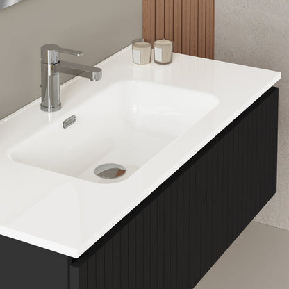 Luxe Matt Black Fluted Wall Hung Vanity Unit Including Basin 1000mm x 460mm