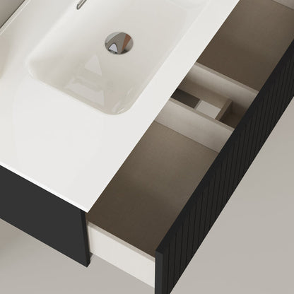Luxe Matt Black Fluted Wall Hung Vanity Unit Including Basin 1000mm x 460mm