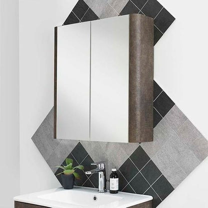 Linen Textured Rust Brown Finish 600mm Mirror Wall Storage Cabinet