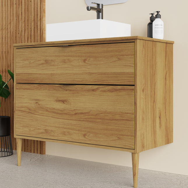 Sicily Caramel Oak 1000mm Wall Hung Vanity Unit - Select Size