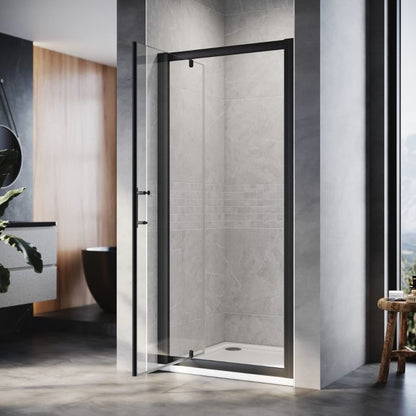 NILE 760mm Black Pivot Hinge Shower Enclosure 6mm Glass Reversible Cubicle Door