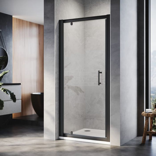 NILE 700mm Black Pivot Hinge Shower Enclosure 6mm Glass Reversible Cubicle Door