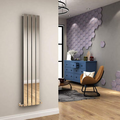 NILE 1600x300mm Designer Chrome Vertical Flat Panel Column Radiator
