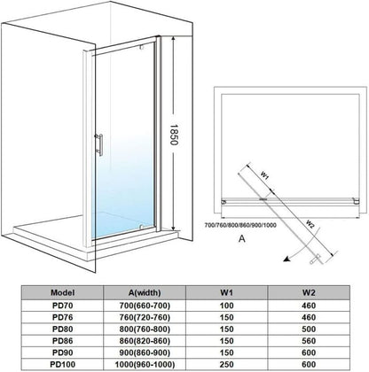 NILE 760mm Black Pivot Hinge Shower Enclosure 6mm Glass Reversible Cubicle Door