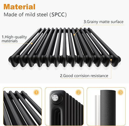 NILE Traditional Radiator Black Vertical Radiator 1800 x 560 mm Double Column Cast Iron Heater Central Heating Radiator