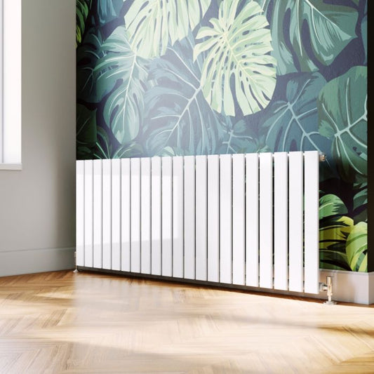 NILE 600 x 1596mm White Single Flat Panel Horizontal Designer Column Radiators