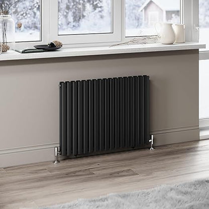 NILE Black Designer Radiator 600x833mm Horizontal Oval Column Double Panel Radiator