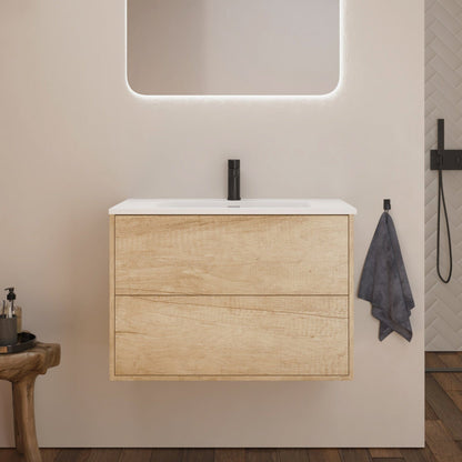 Optimus Noir Wall Hung Vanity Unit + Basin - Natural Oak