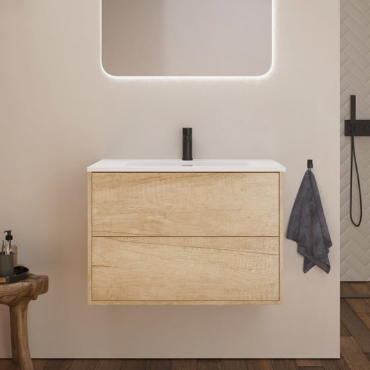 Optimus Noir Wall Hung Vanity Unit + Basin - Natural Oak