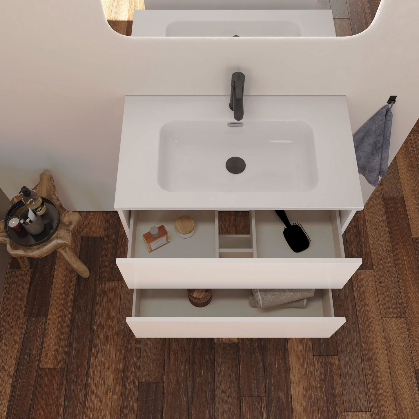 Optimus Noir Wall Hung Vanity Unit + Basin - Matt White - Select Size