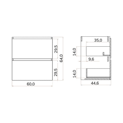 Casa Blanca Matt Grey 600mm Double Drawer Wall Hung Vanity Unit
