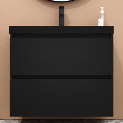 Casa Blanca Matt Black 800mm Double Drawer Wall Hung Vanity Unit
