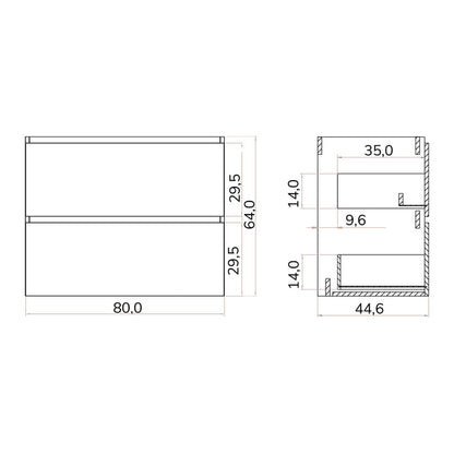 Casa Blanca Matt Grey 800mm Double Drawer Wall Hung Vanity Unit