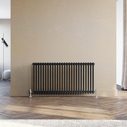 NILE Traditional Radiator 600 x 1190 mm Black 2 Column Cast Iron Style Radiator Central Heating Radiator