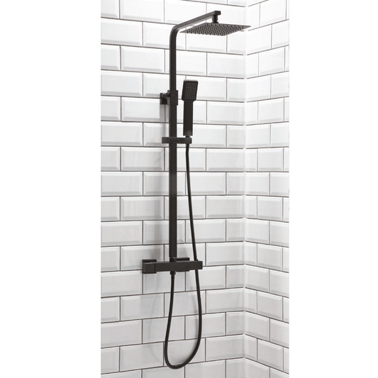 Raven Noir Black Square Rigid Riser Shower with Handset