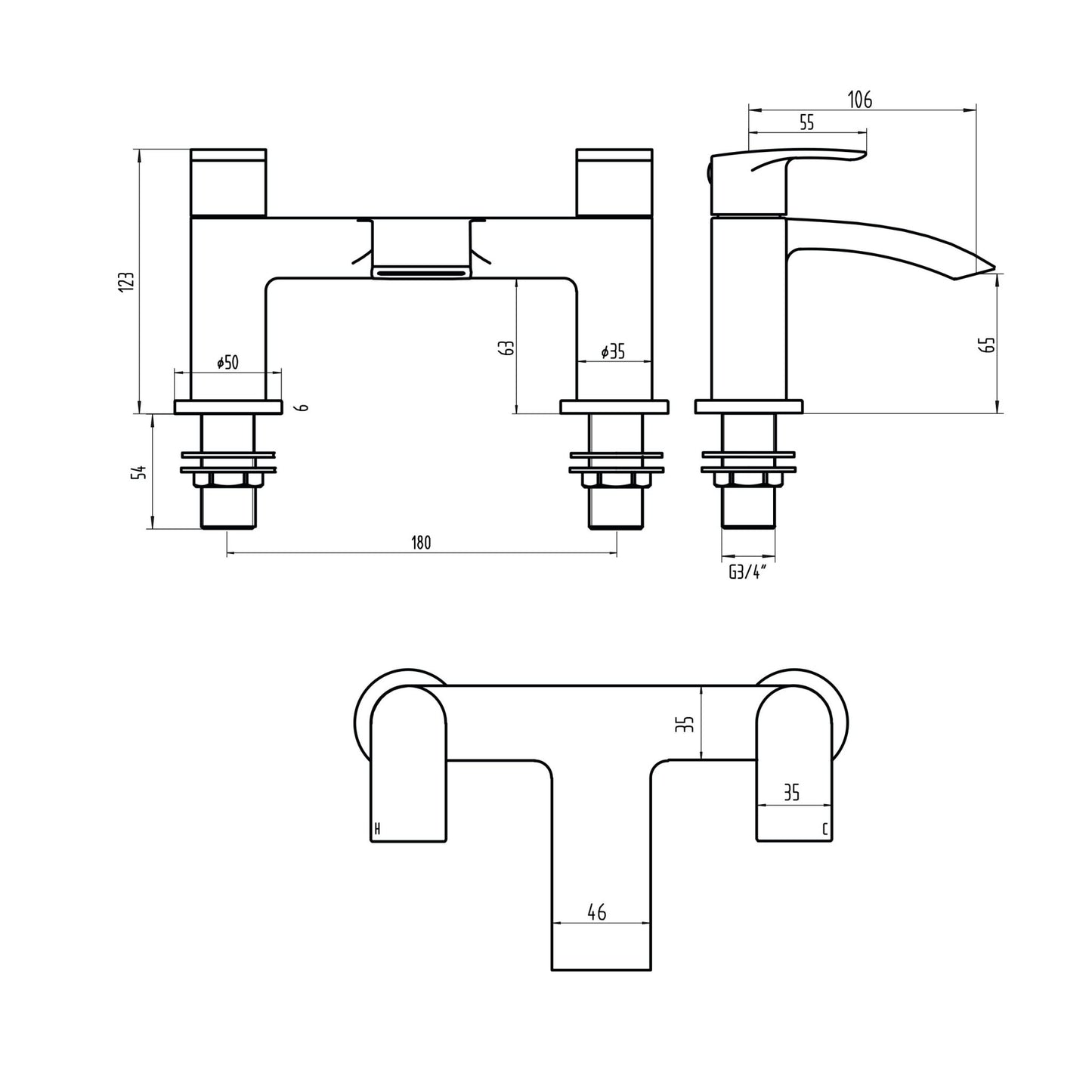 LEGACY Matt Black Deck Mounted Bath Filler
