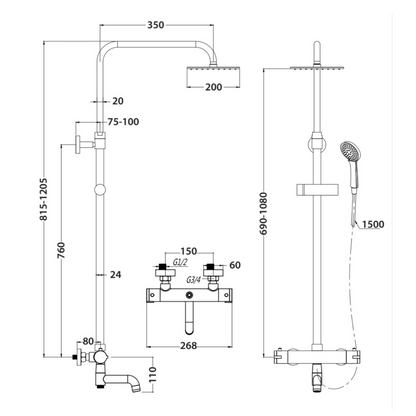 Nile Chrome Exposed Round Rigid Riser Shower Set