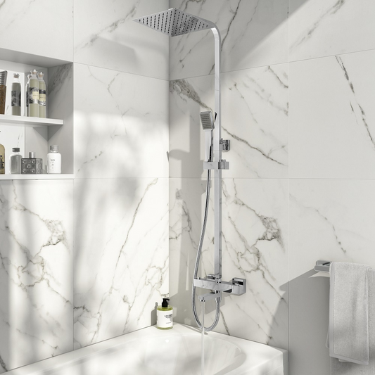Nile Chrome Square Rigid Riser Shower with Bath Filler