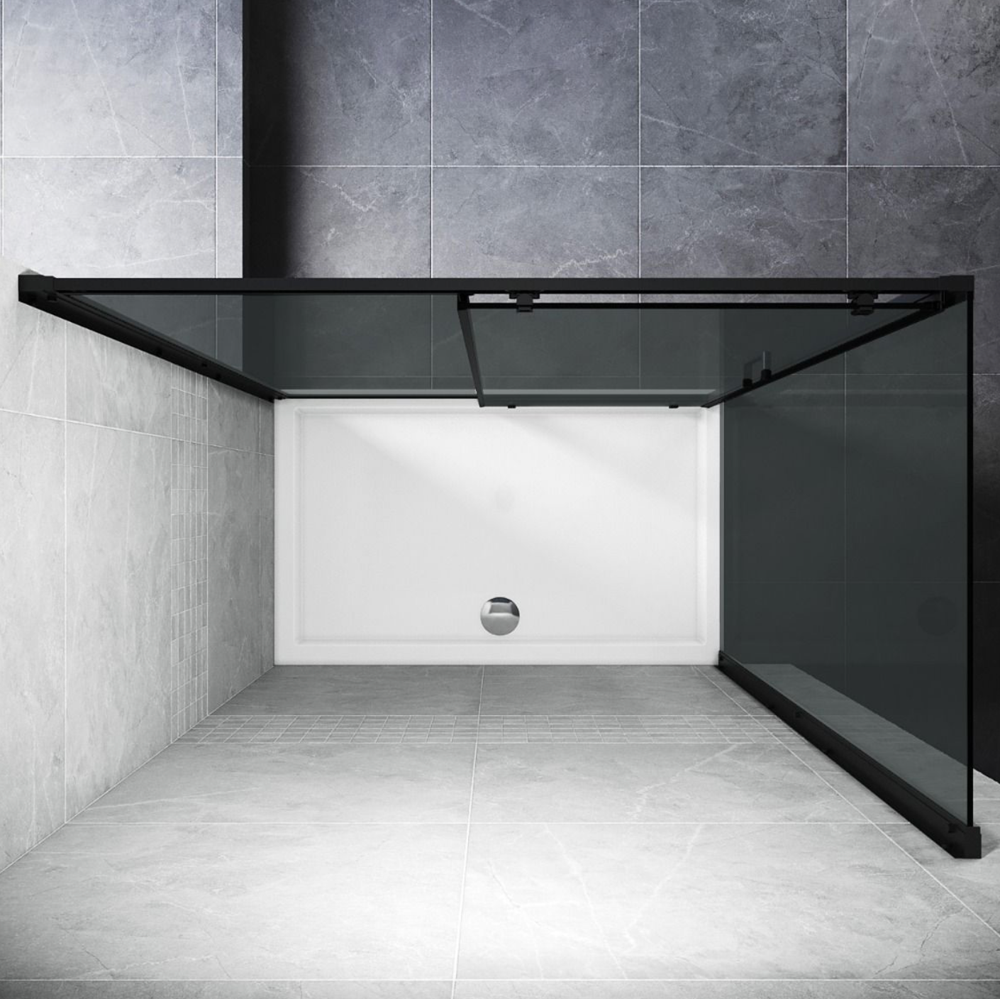 NILE Black Sliding Shower with Side Panel 8mm Easy Clean Nano Glass 1200mm x 900mm inc Shower Tray