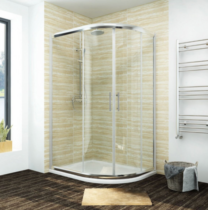 NILE Chrome Reversible Offset Quadrant Shower Enclosure 6mm Tempered Glass Cubicle 900mm x 760mm
