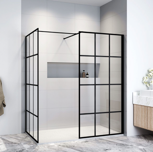 NILE Matt Black Walk in Wet Room Shower Screen Panel 1500mm x 900mm x 1850mm