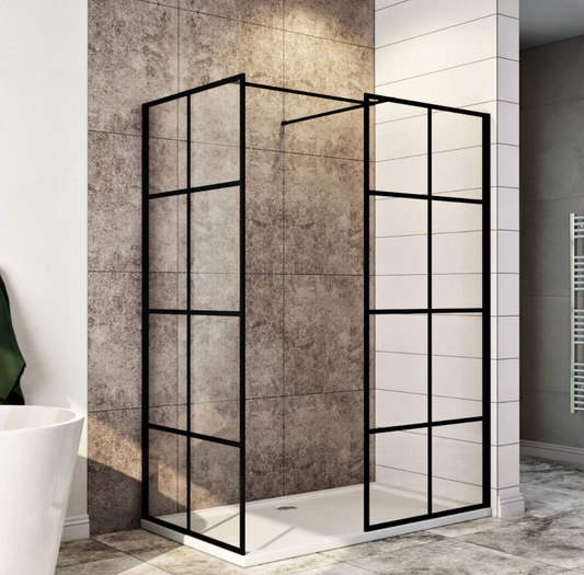 NILE Matt Black Walk in Wet Room Shower Enclosure Shower Screen Panel 1700mm x 800mm x 1850mm