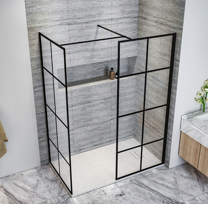 NILE Matt Black Walk in Wet Room Shower Enclosure Shower Screen Panel 1700mm x 800mm x 1850mm