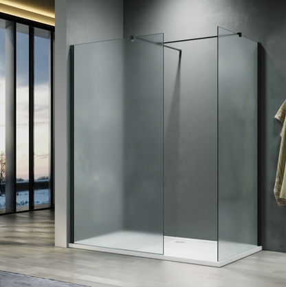 NILE Frosted Black Easy Clean Walk-In Shower Enclosure Inc Shower Panels + Stone Resin Tray + Waste 1700mm x 760mm