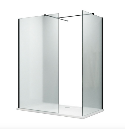NILE Frosted Black Easy Clean Walk-In Shower Enclosure Inc Shower Panels + Stone Resin Tray + Waste 1700mm x 760mm