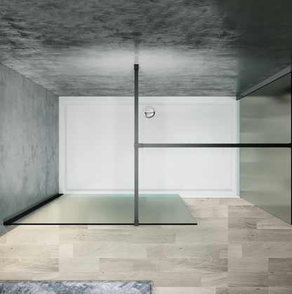 NILE Frosted Black Easy Clean Walk-In Shower Enclosure Inc Shower Panels + Stone Resin Tray + Waste 1700mm x 760mm