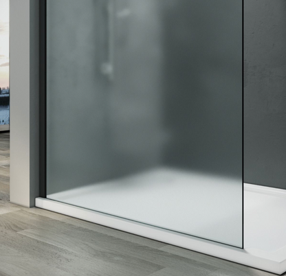 NILE Frosted Black Easy Clean Walk-In Shower Enclosure Inc Shower Panels + Stone Resin Tray + Waste 1700mm x 760mm