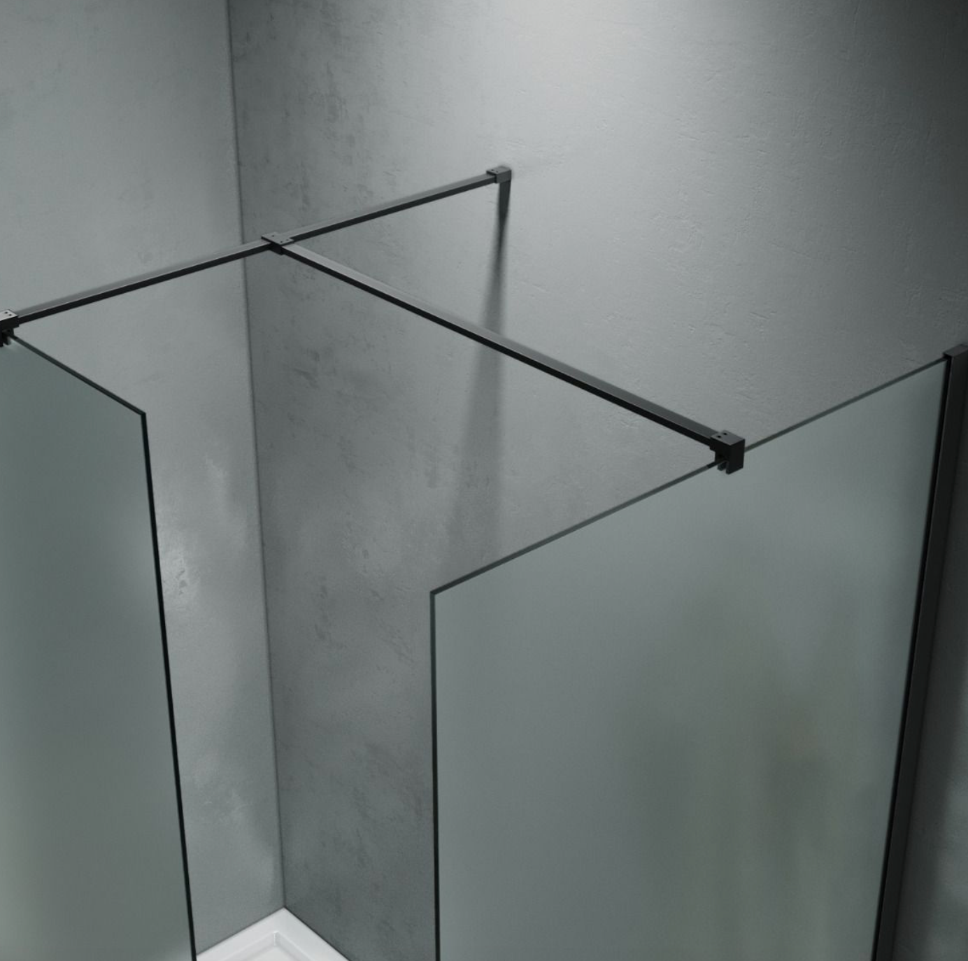 NILE Frosted Black Easy Clean Walk-In Shower Enclosure Inc Shower Panels + Stone Resin Tray + Waste 1700mm x 760mm