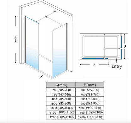 NILE Smoked Glass Walk-In Shower Enclosure 8mm Easy Clean Black Fittings Inc. Shower Panels, Stone Resin Tray + Waste 1500mm x 900mm