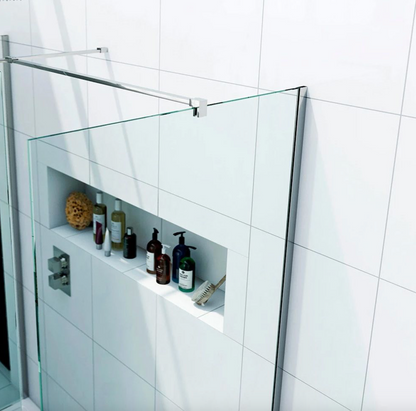 NILE Walk-In Shower Enclosure Inc. Shower Panels + Stone Resin Tray+Waste 1500mm x 900mm