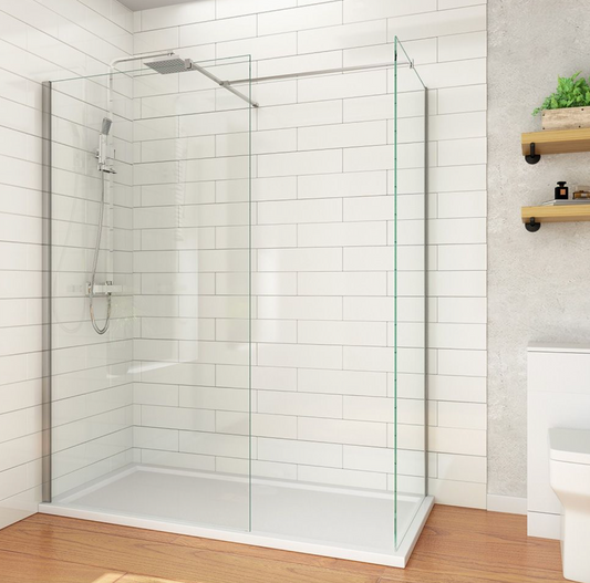 NILE Walk-In Shower Enclosure Inc. Shower Panels + Stone Resin Tray+Waste 1500mm x 900mm